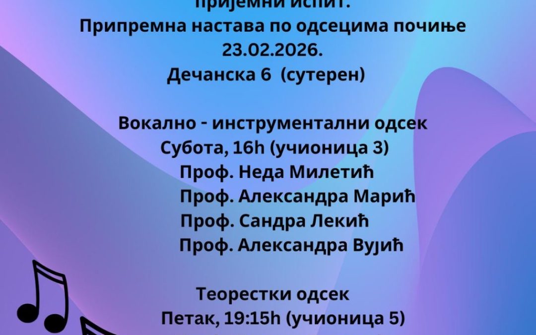 Почетак припремне наставе за пријемни испит за СМШ, школска 2026/2027.